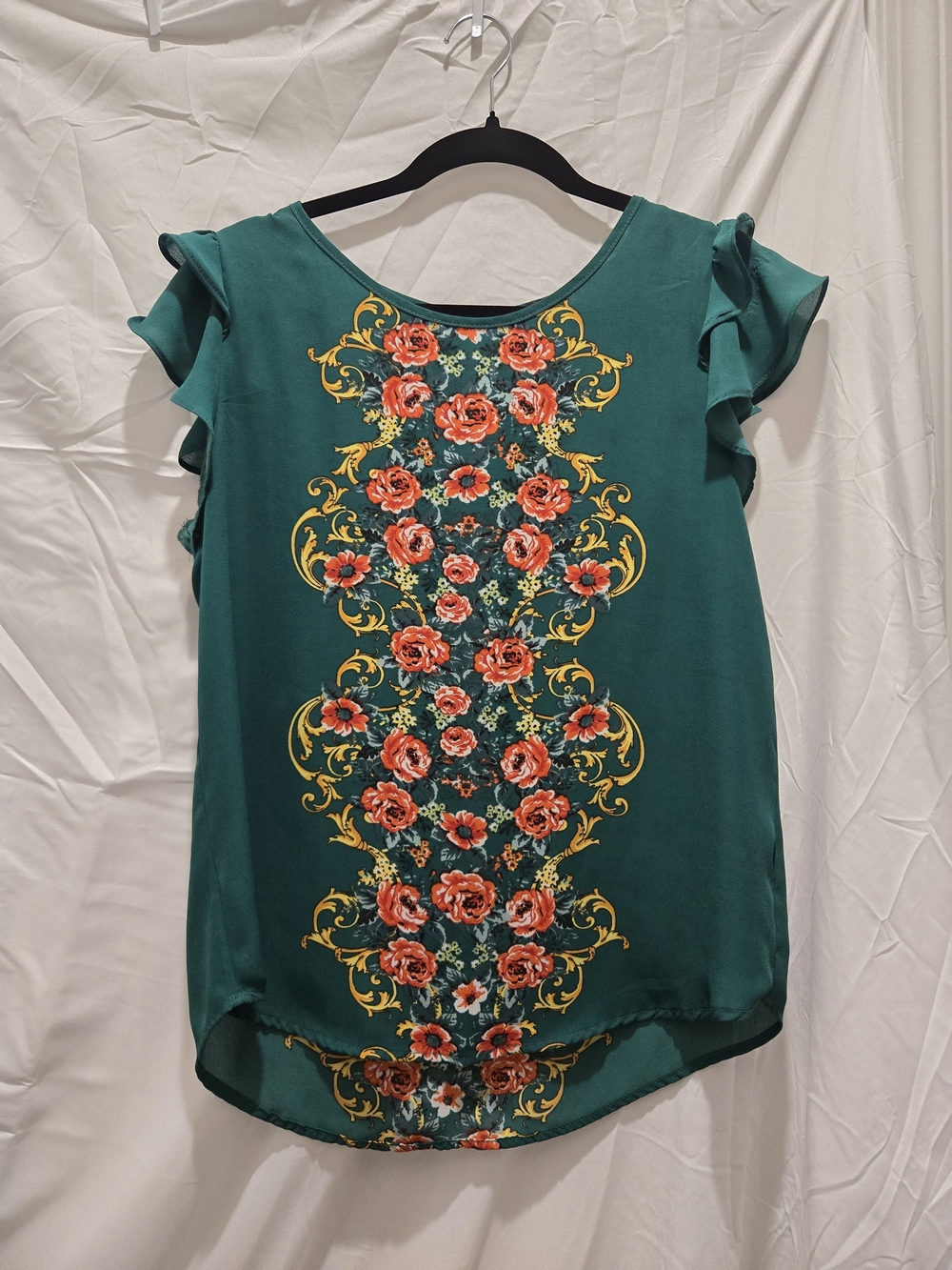 Women’s Green Floral Ruffle Sleeve Top